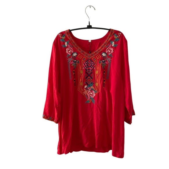 Higustar Embroidered Short Sleeve V Neck Boho Mexican Style Blouse Peasant Tops - Picture 1 of 10